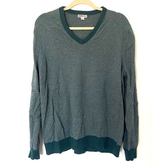 Merona V Neck Pullover Long Sleeve 100% Cotton Striped Cozy Relaxed Sweater XL - Picture 1 of 5
